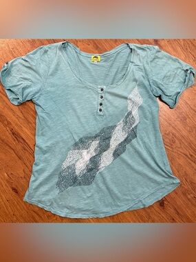 Kealopiko Women’s Henley Shirt blouse Top Organic Art Green Hawaii made in USA